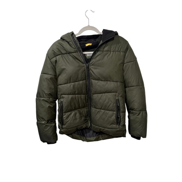 Michael Kors Olive Green Hooded Puffer Jacket Size 14/16 Polyester Warm Winter C - Picture 1 of 6